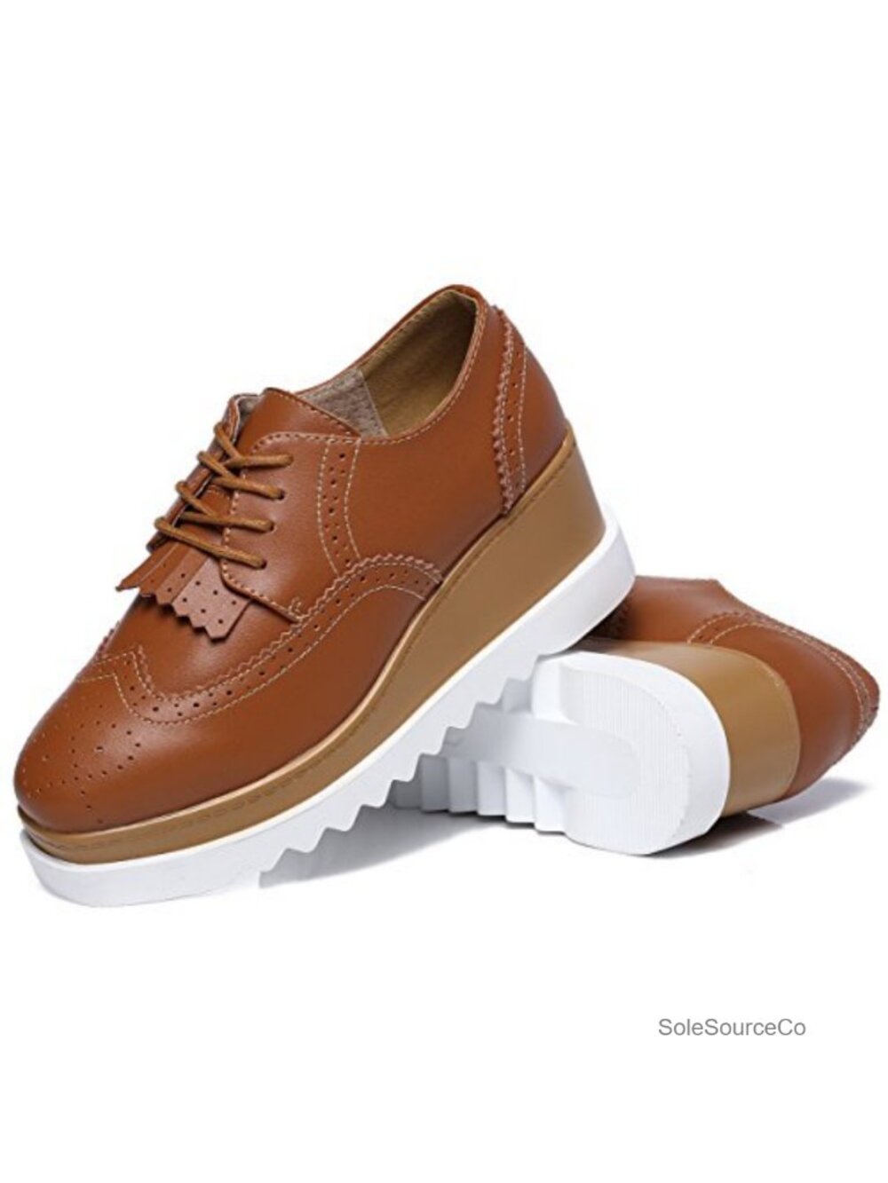Women's Tassel Square-Toe Lace-Up Platform Wedge Oxford Shoes